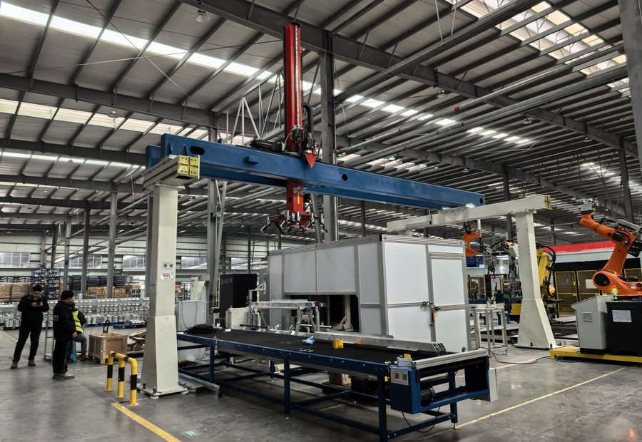 Industrial automation gantry line in a workshop