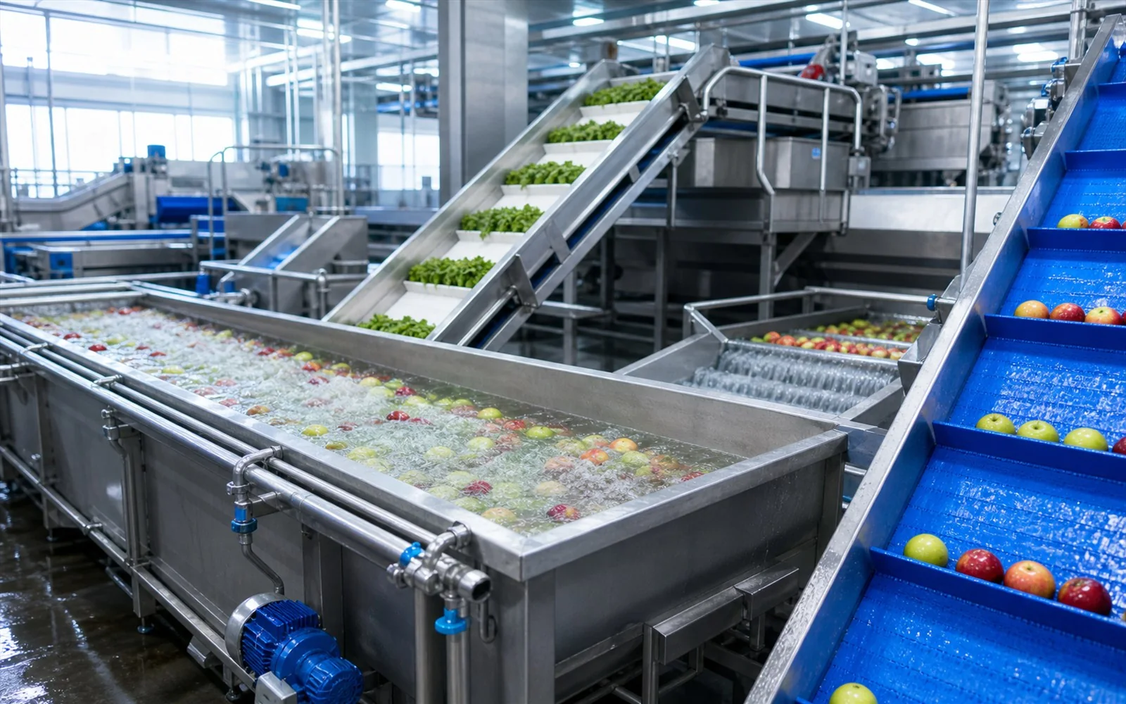 Fruit and vegetable processing and conveying line