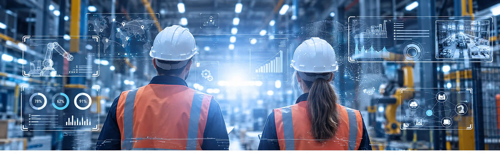 Industrial data monitoring illustration in a factory setting